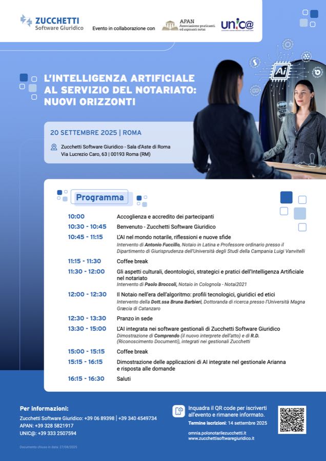 Locandina: L’Intelligenza Artificiale al servizio del Notariato: nuovi orizzonti